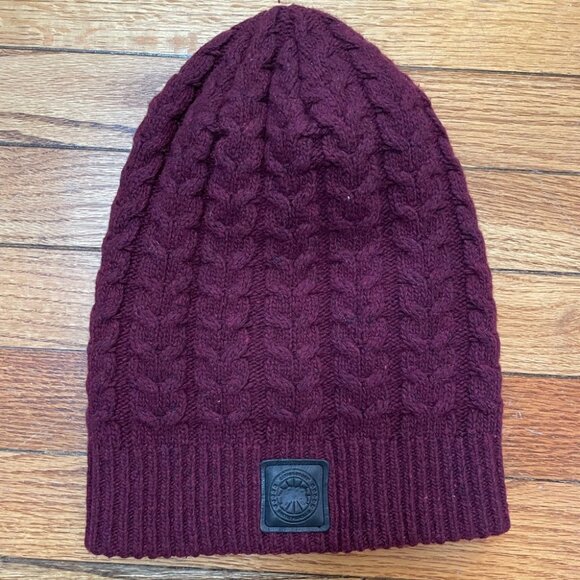 Canada Goose Burgundy Cable Knit Beanie - Picture 1 of 7
